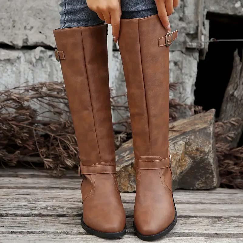Solveig | Damen Kniehohe Stiefel mit Reißverschluss - Black - Image 9