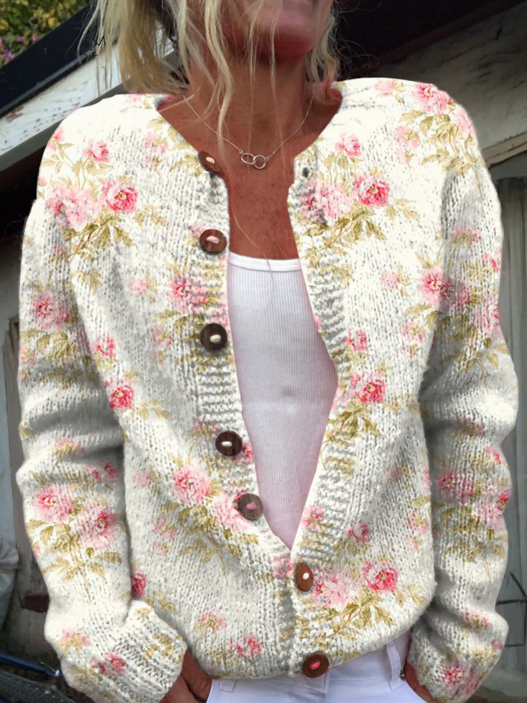 Solveig | Damen Strickjacke Blumenmuster Cardigan - Floral - Image 1
