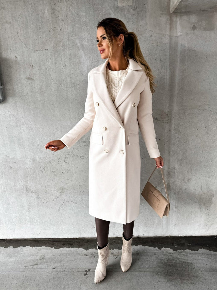 Solveiga | Damen Langer Mantel Zweireiher Wintermantel - Cream - Image 1