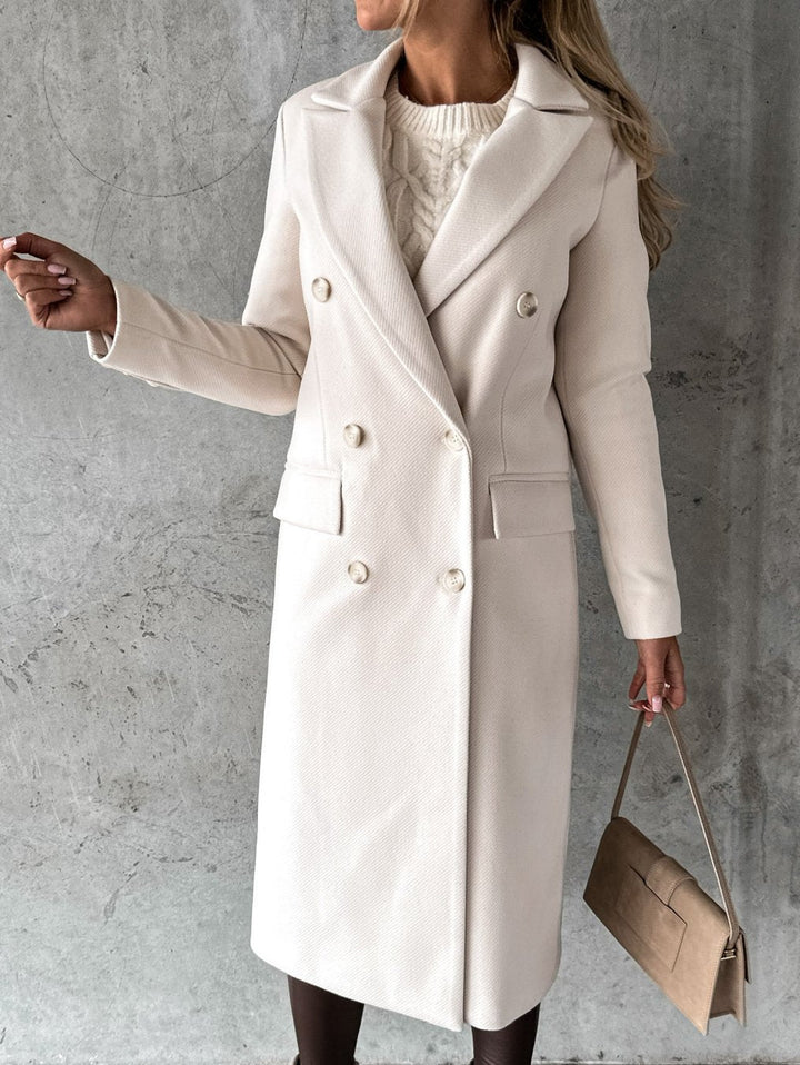 Solveiga | Damen Langer Mantel Zweireiher Wintermantel - Cream - Image 2