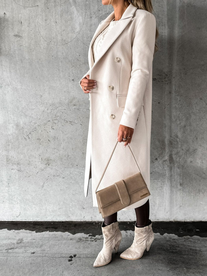 Solveiga | Damen Langer Mantel Zweireiher Wintermantel - Cream - Image 4