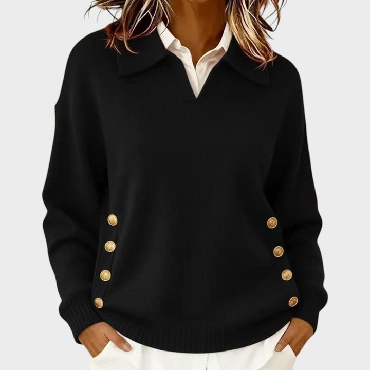 Solveike | Damen Strickpullover mit Kragen Herbst - Brown - Image 2