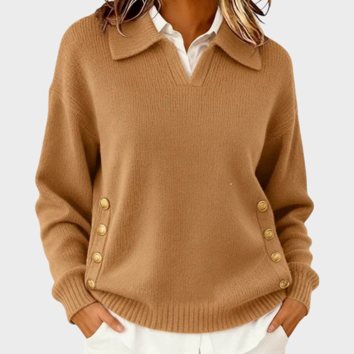 Solveike | Damen Strickpullover mit Kragen Herbst - Brown - Image 7