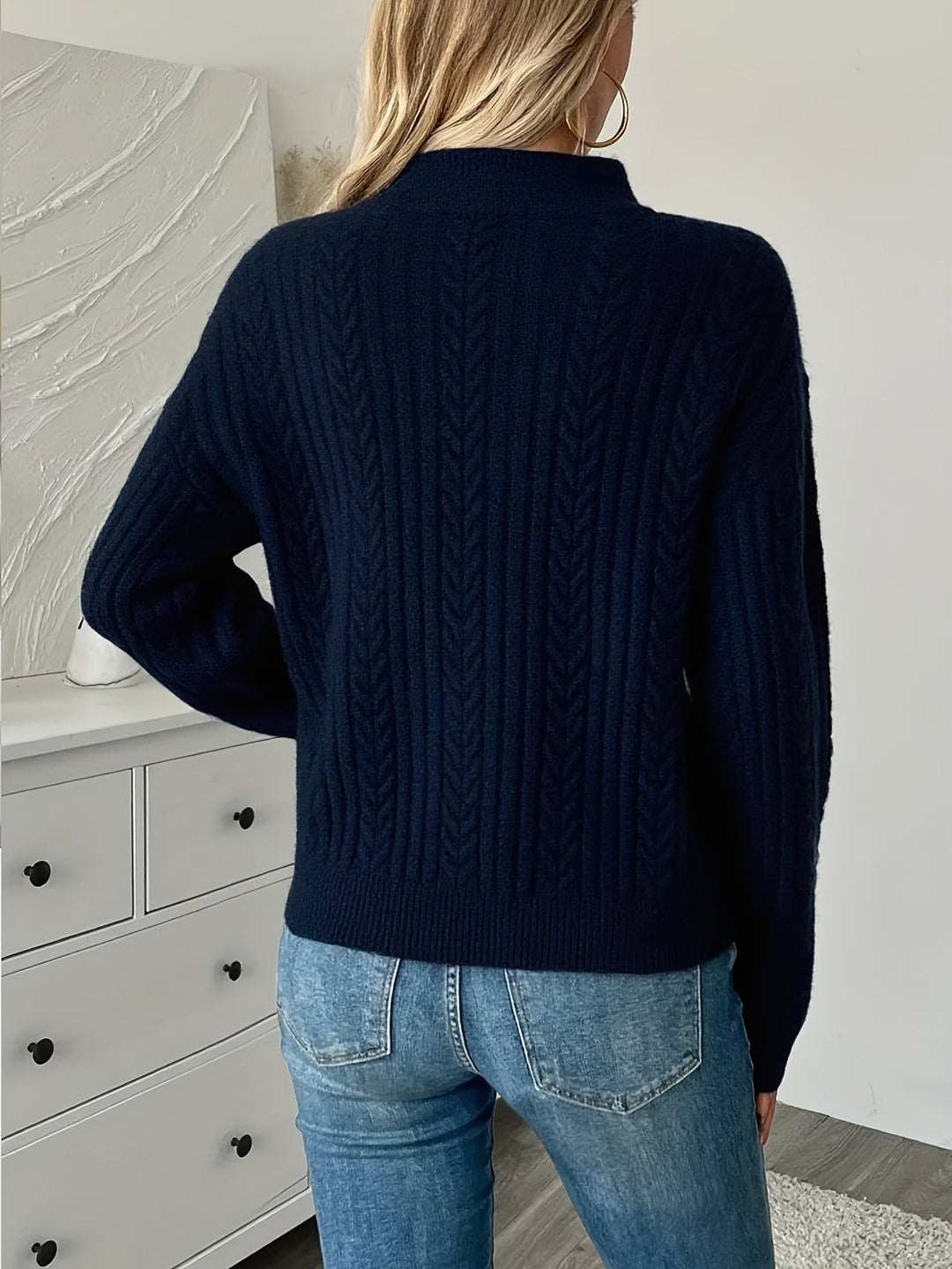 Solveka | Damen Strickpullover mit Halbzip Kabelstrick - Navy - Image 3