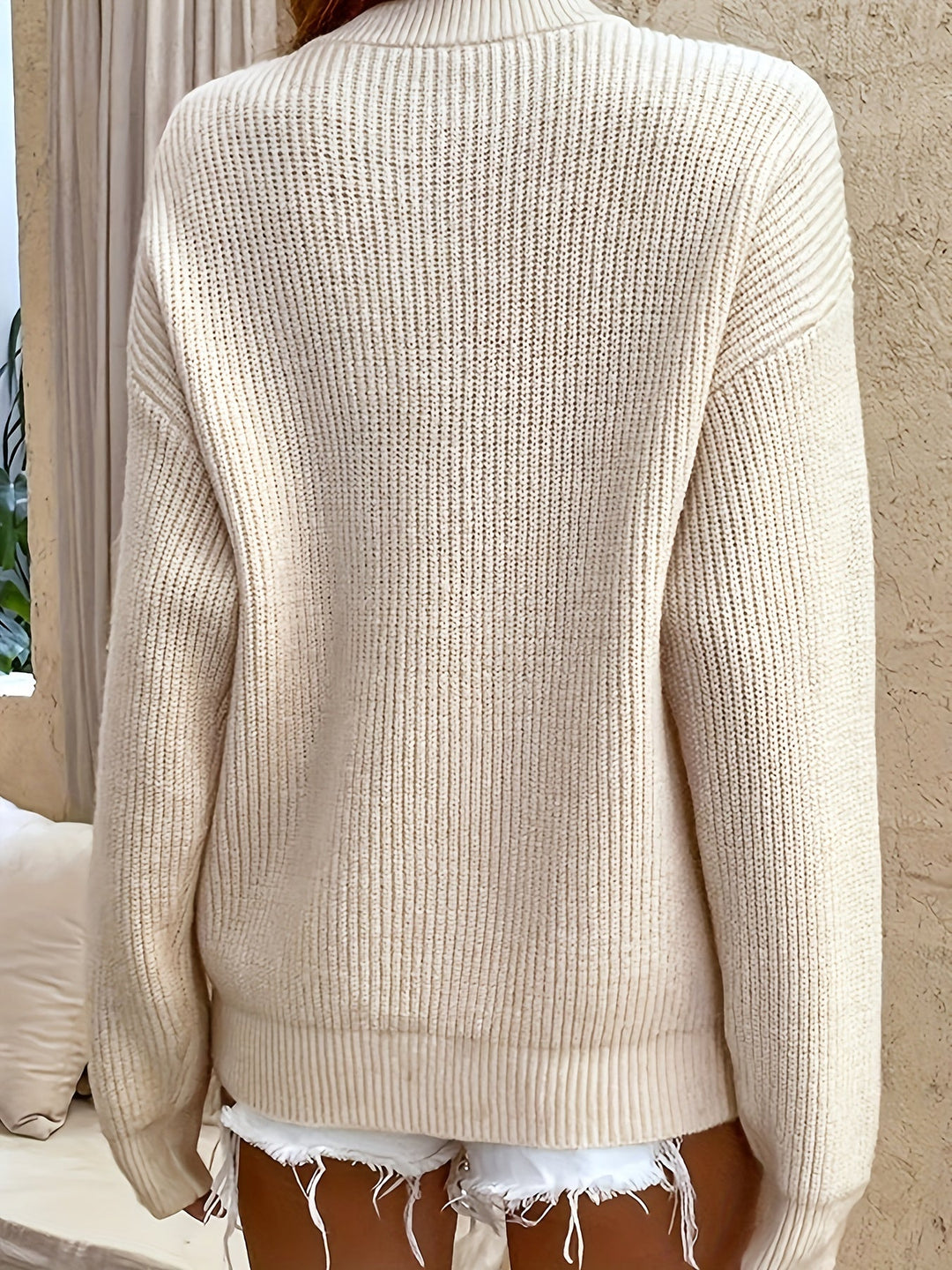 Solvika | Damen Rippenstrick Pullover mit Knopfleiste - Light Blue - Image 10