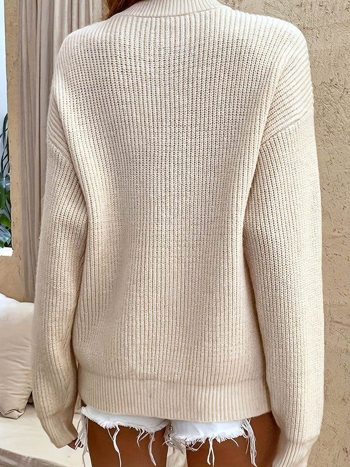 Solvika | Damen Rippenstrick Pullover mit Knopfleiste - Light Blue - Image 10