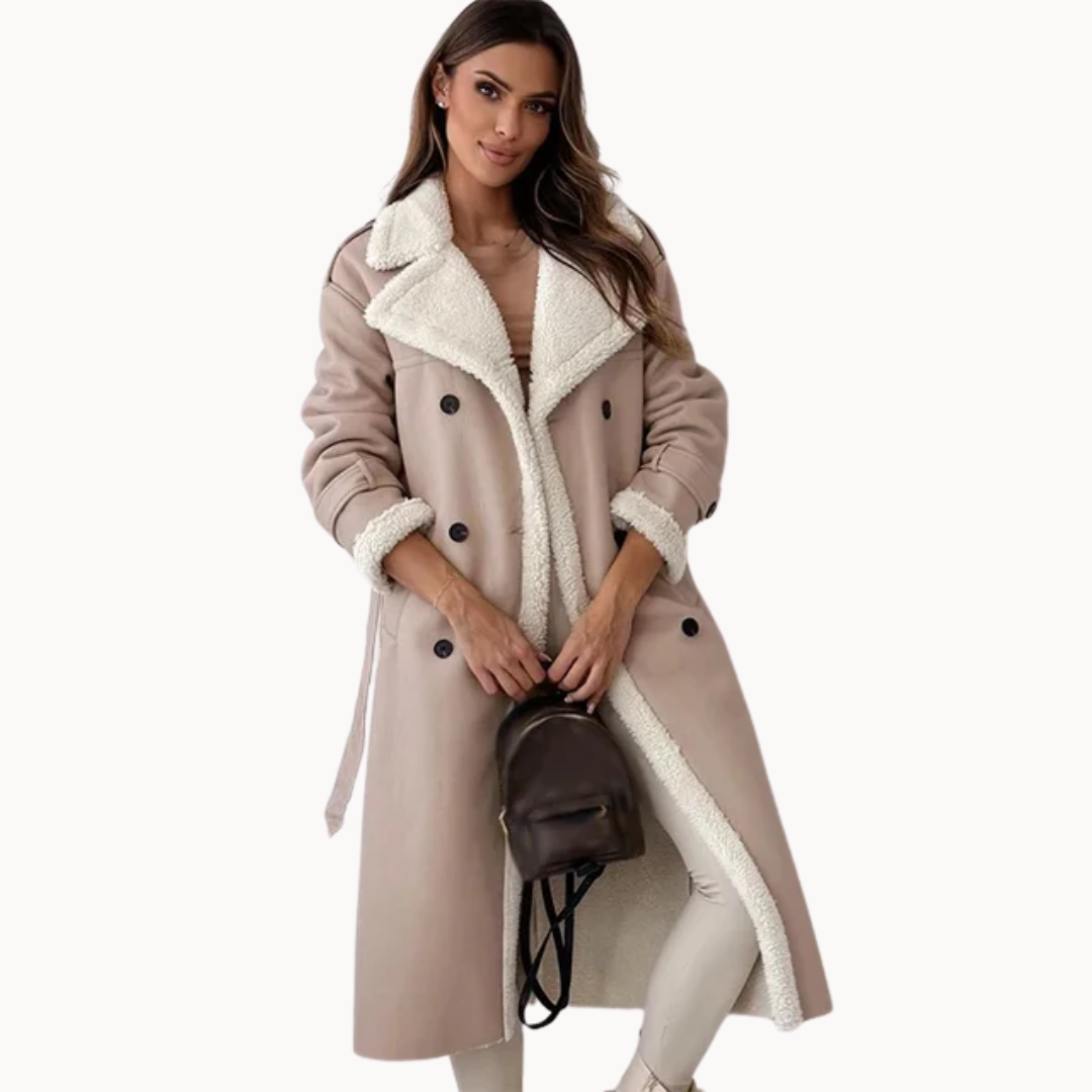 Solvike | Damen Wintermantel mit Teddyfutter Trenchcoat - Taupe - Image 1