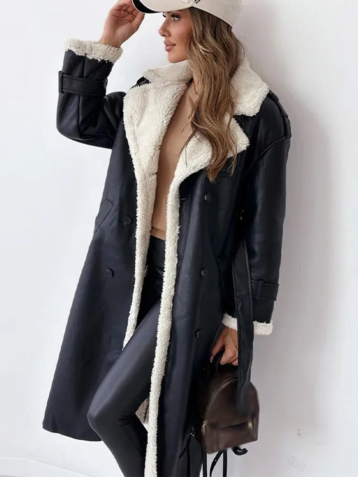 Solvike | Damen Wintermantel mit Teddyfutter Trenchcoat - Taupe - Image 2