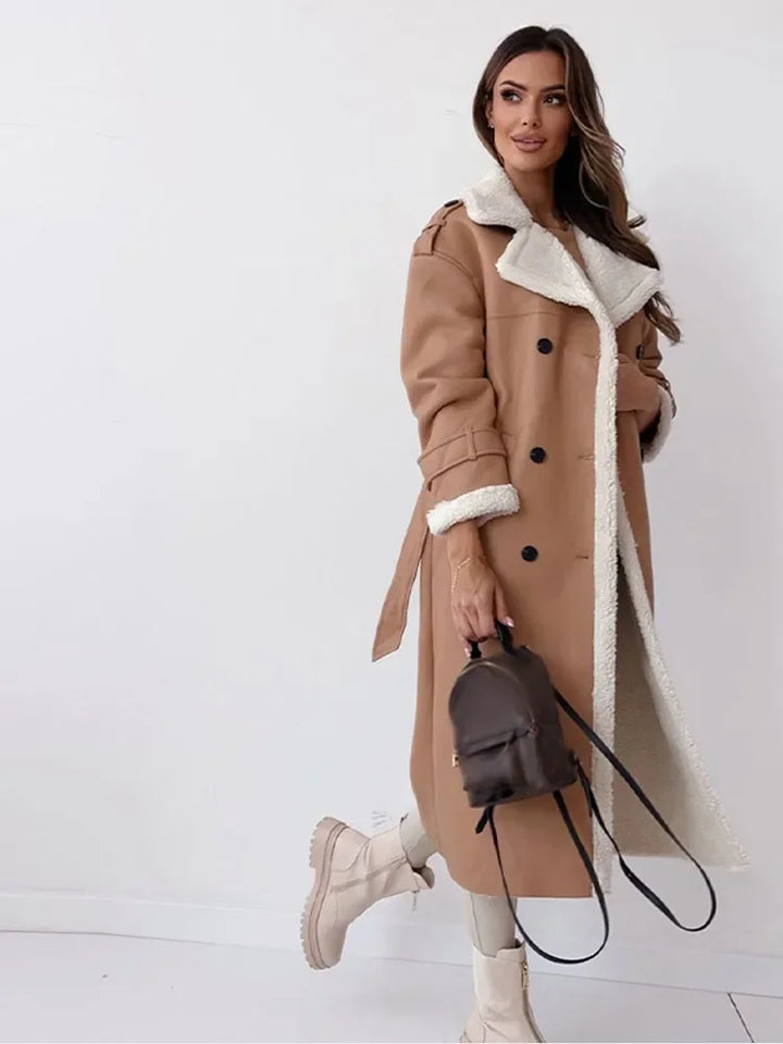 Solvike | Damen Wintermantel mit Teddyfutter Trenchcoat - Taupe - Image 3