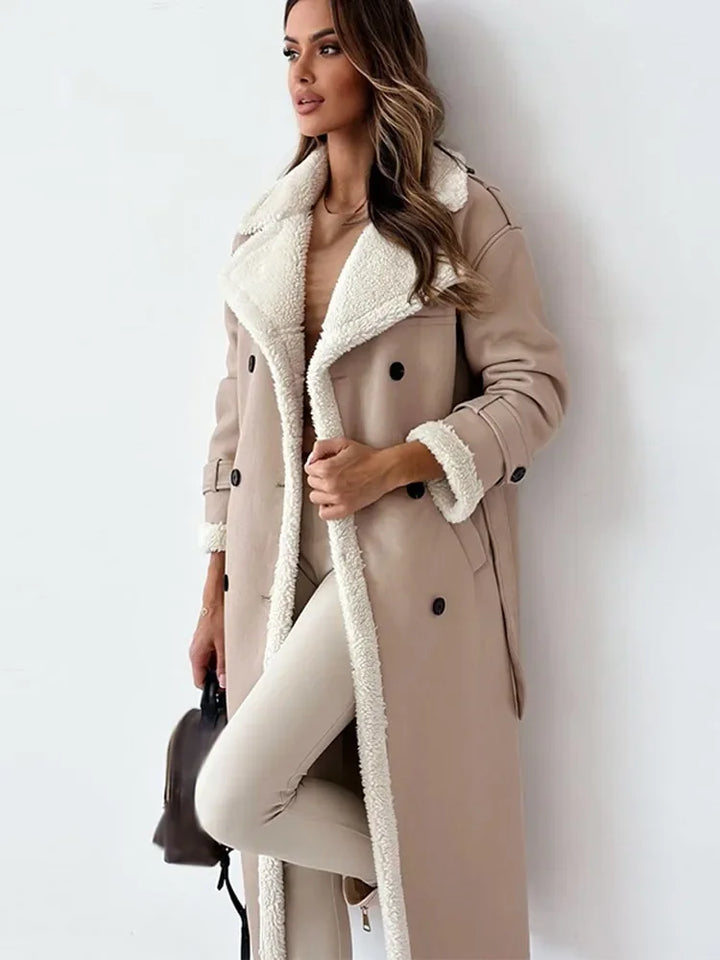 Solvike | Damen Wintermantel mit Teddyfutter Trenchcoat - Taupe - Image 4