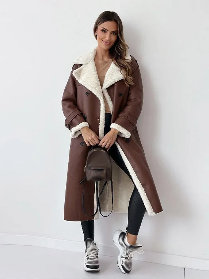 Solvike | Damen Wintermantel mit Teddyfutter Trenchcoat - Taupe - Image 5