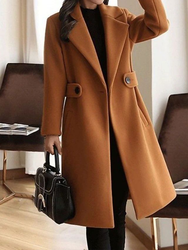 Solvind | Damen Langer Wollmantel Wintermantel - Camel - Image 1