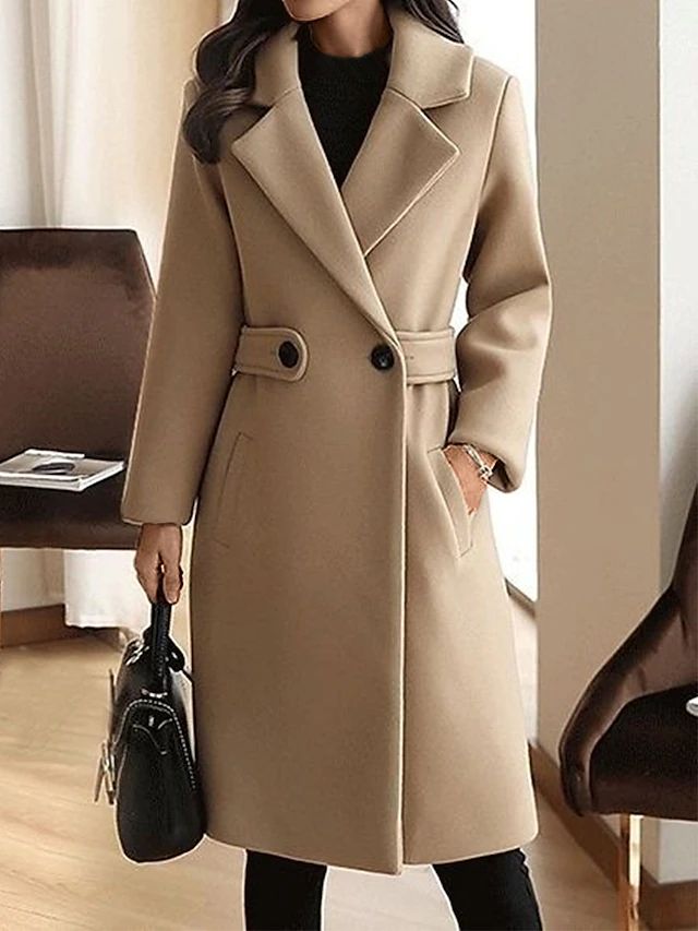 Solvind | Damen Langer Wollmantel Wintermantel - Camel - Image 3