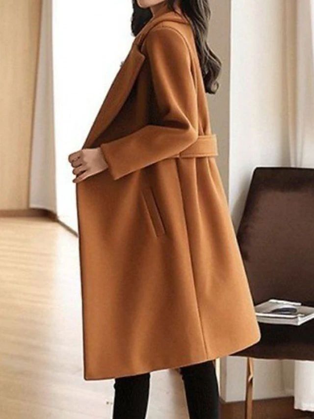 Solvind | Damen Langer Wollmantel Wintermantel - Camel - Image 5