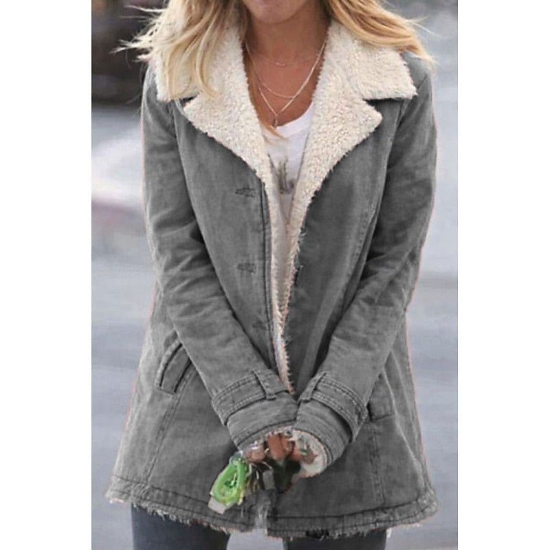 Solvind | Damen Sherpa-Mantel Winterjacke mit Fleecefutter - Grey - Image 1