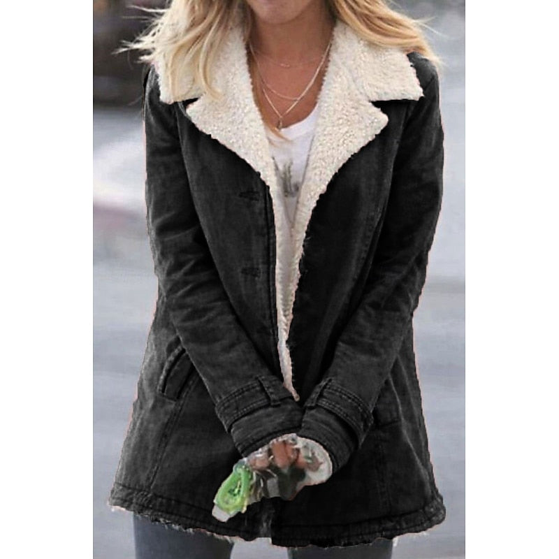 Solvind | Damen Sherpa-Mantel Winterjacke mit Fleecefutter - Grey - Image 2