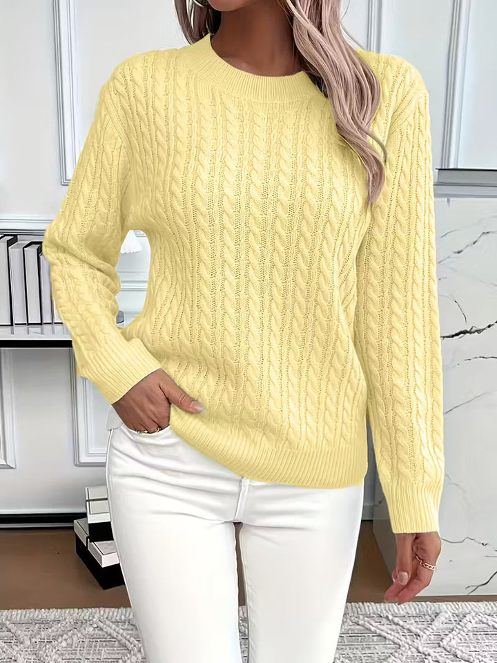 Solwina | Damen Zopfmuster Strickpullover Langarm - Light Green - Image 2