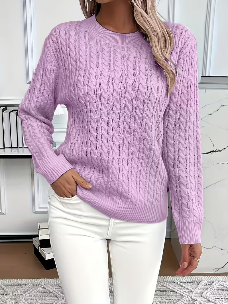 Solwina | Damen Zopfmuster Strickpullover Langarm - Light Green - Image 6