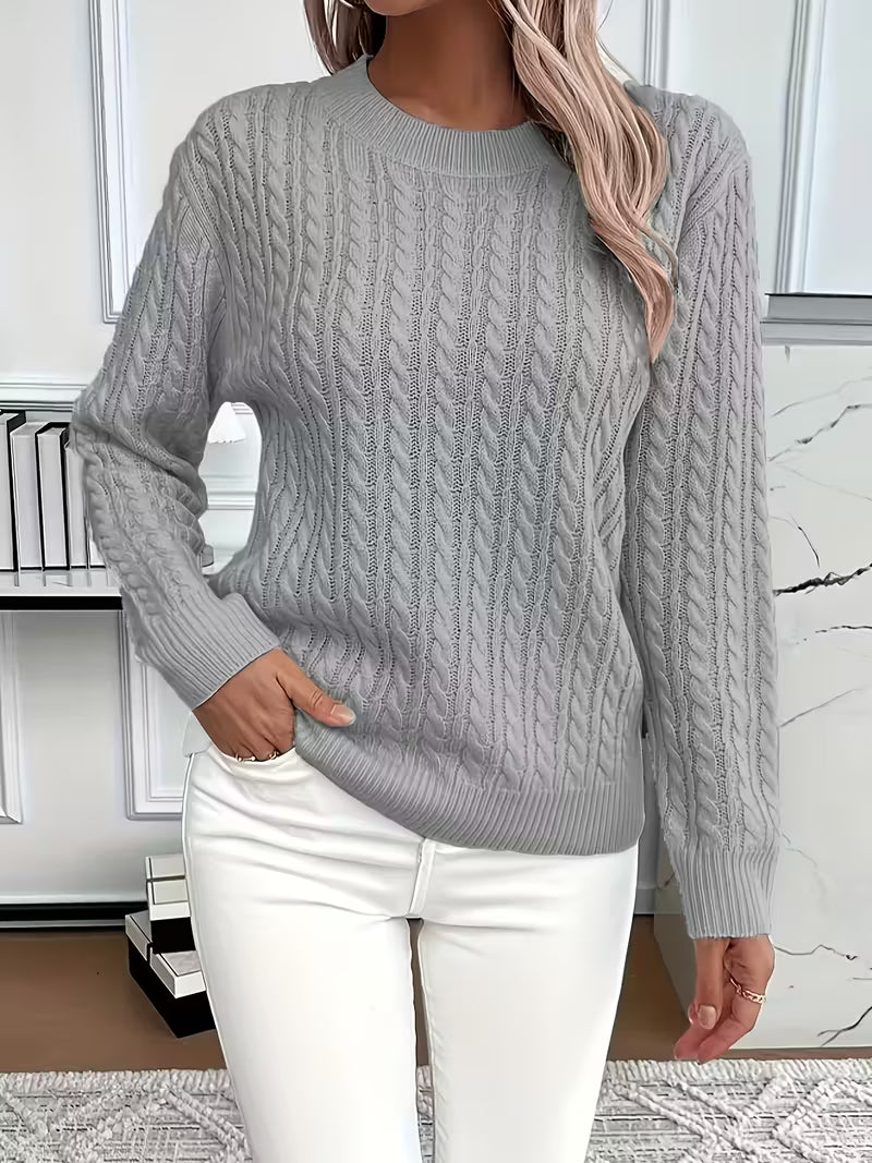 Solwina | Damen Zopfmuster Strickpullover Langarm - Light Green - Image 7