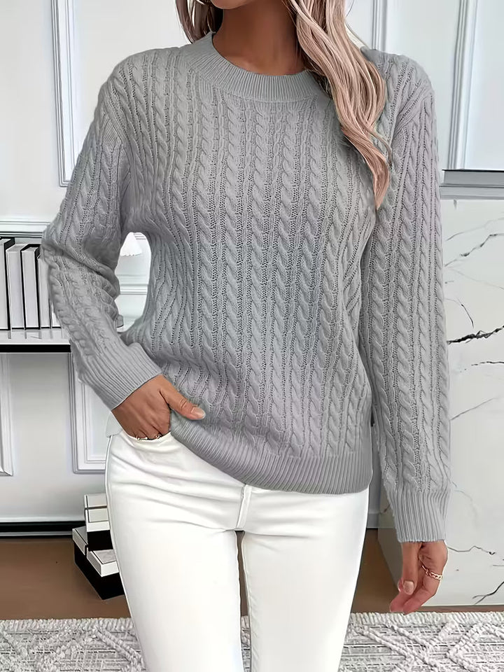 Solwina | Damen Zopfmuster Strickpullover Langarm - Light Green - Image 7