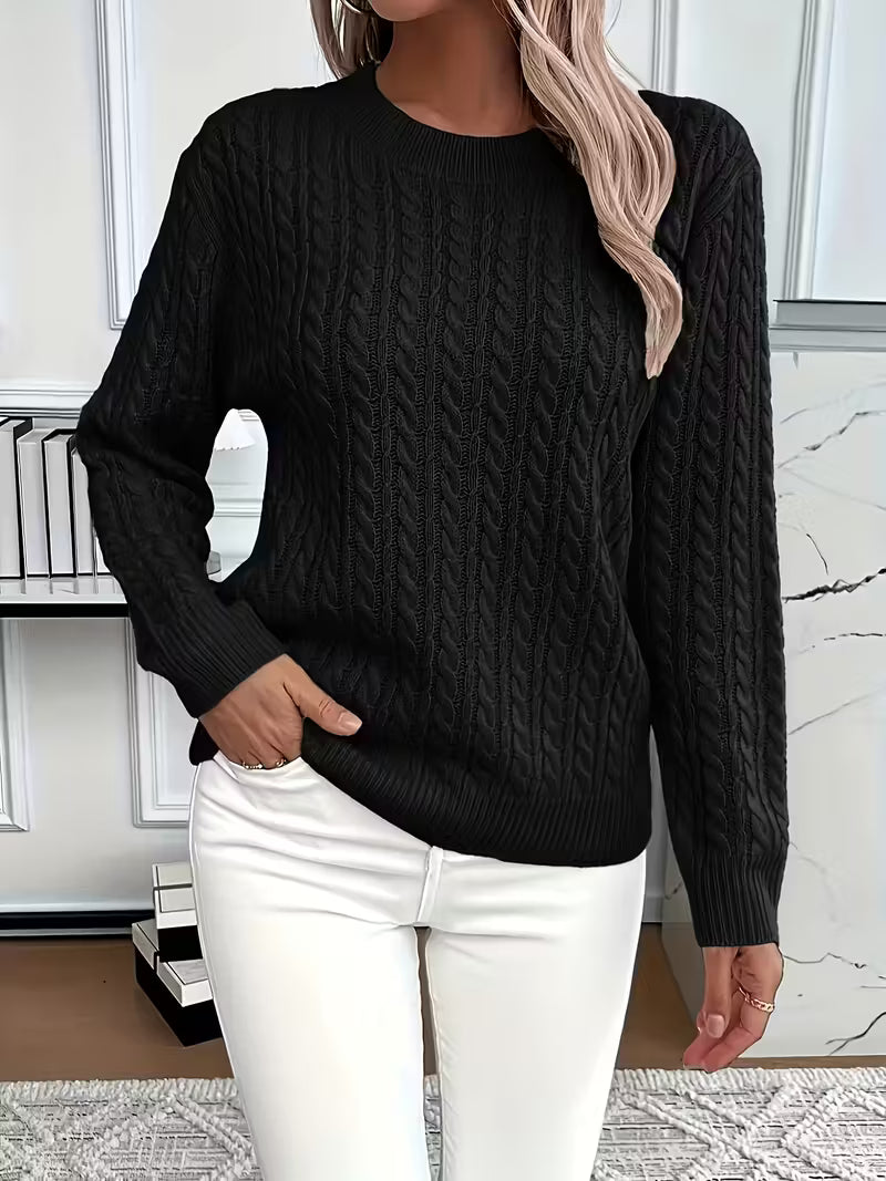Solwina | Damen Zopfmuster Strickpullover Langarm - Light Green - Image 8