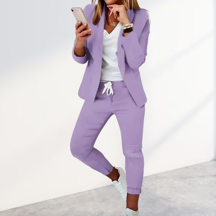 Victoria | Damen Hosenanzug Blazer Set Zweiteiler Freizeitanzug