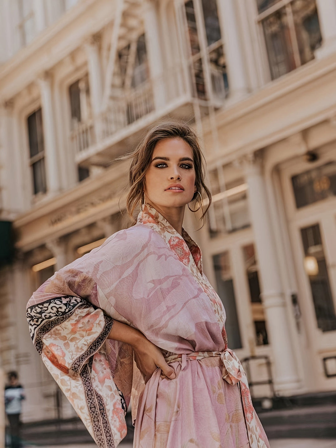 Soraya | Damen Boho Kimono Blumenprint Maxi-Länge - Orange - Image 8