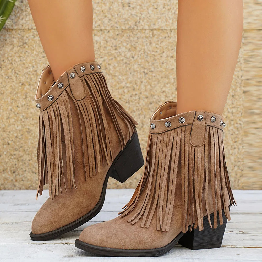 Sorena | Damen Cowboystiefel mit Fransen Western Stiefeletten - Brown - Image 10