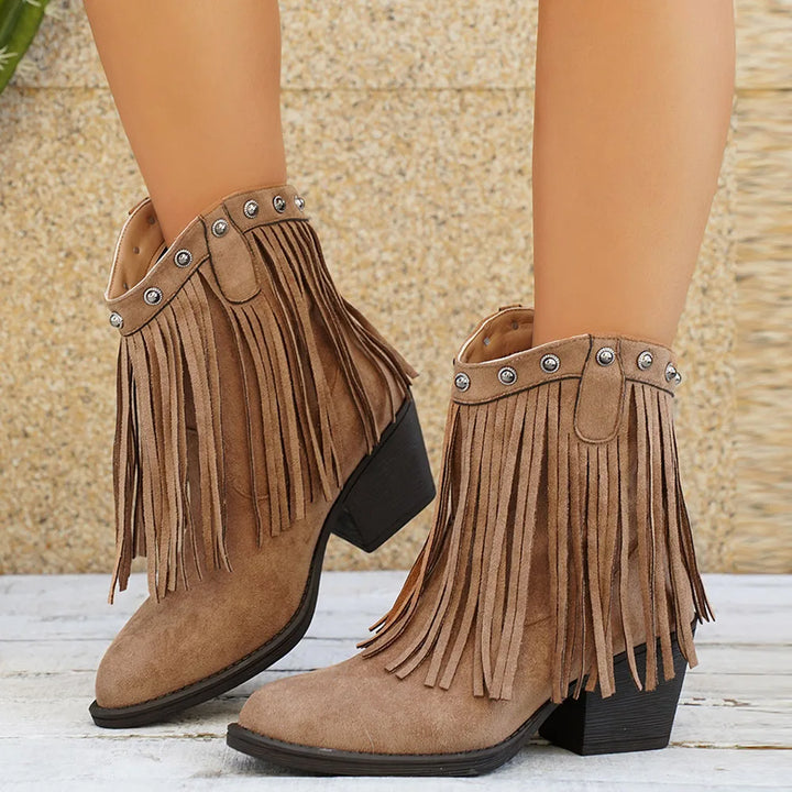 Sorena | Damen Cowboystiefel mit Fransen Western Stiefeletten - Brown - Image 10