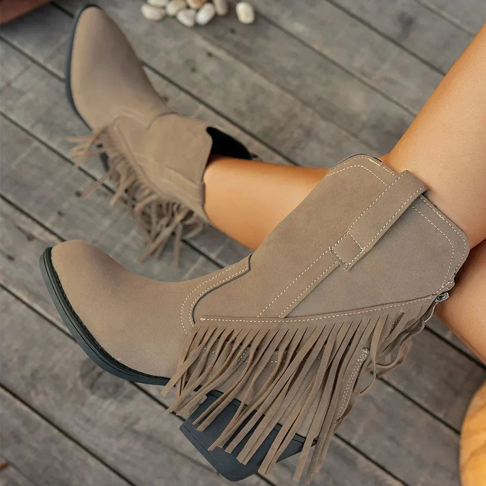 Sorena | Damen Cowboystiefel mit Fransen Western Stiefeletten - Brown - Image 3