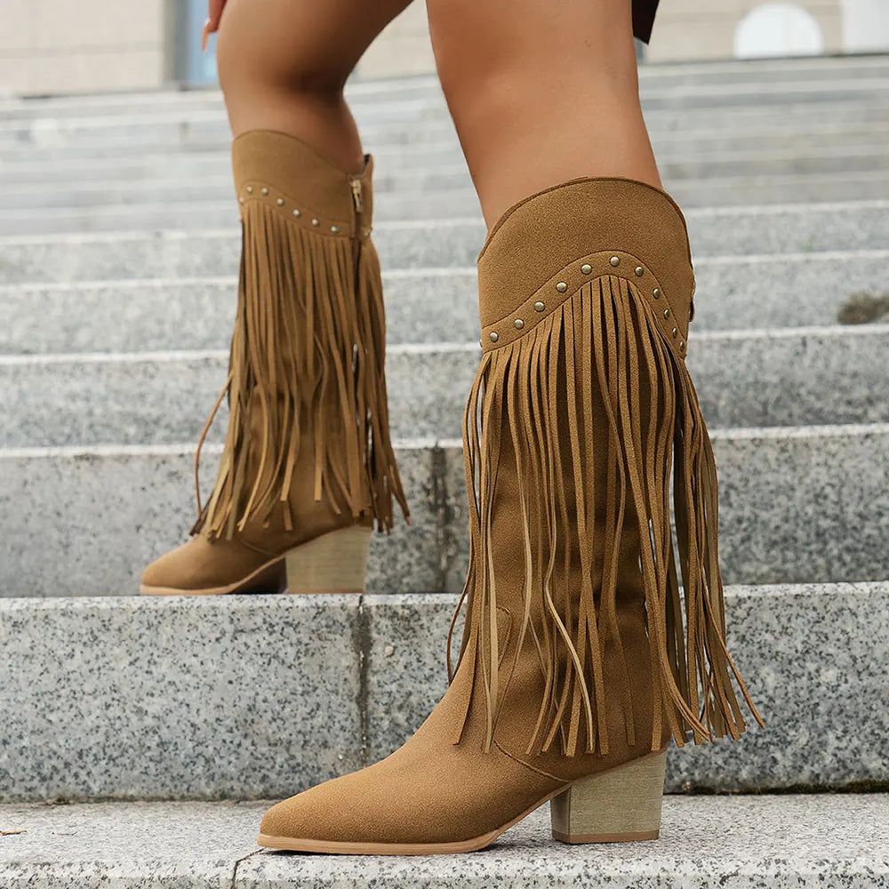 Sorena | Damen Cowboystiefel mit Fransen Western Stiefeletten - Brown - Image 7