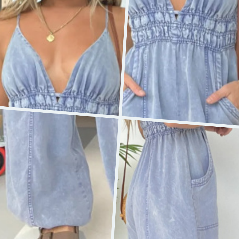 Maya | Damen Overall V-Ausschnitt Weites Bein Träger Sommer