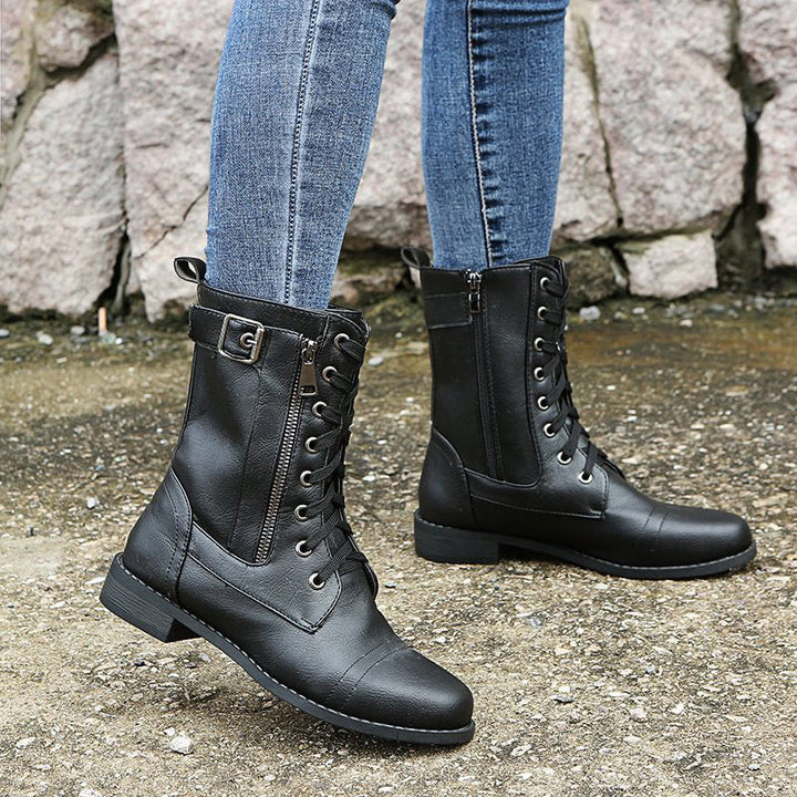 Rosalie | Damen Schnürstiefel mit Reißverschluss Flache Stiefel