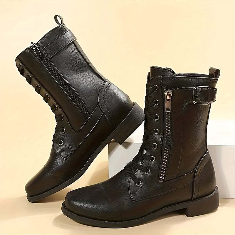 Rosalie | Damen Schnürstiefel mit Reißverschluss Flache Stiefel