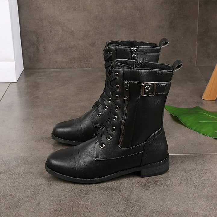 Rosalie | Damen Schnürstiefel mit Reißverschluss Flache Stiefel