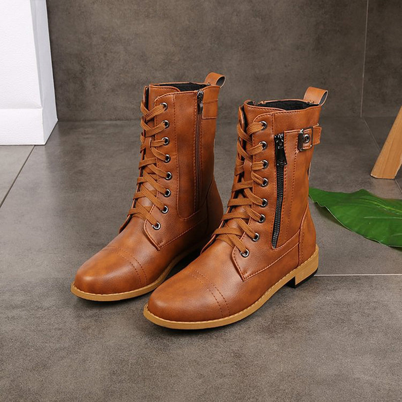 Rosalie | Damen Schnürstiefel mit Reißverschluss Flache Stiefel