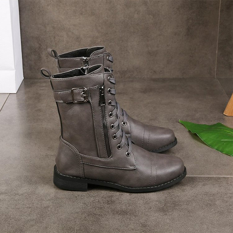 Rosalie | Damen Schnürstiefel mit Reißverschluss Flache Stiefel