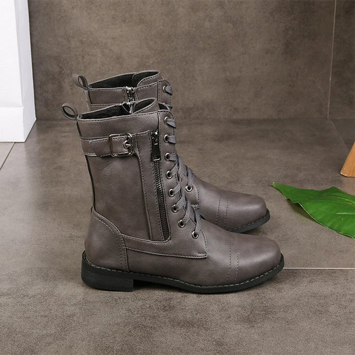 Rosalie | Damen Schnürstiefel mit Reißverschluss Flache Stiefel