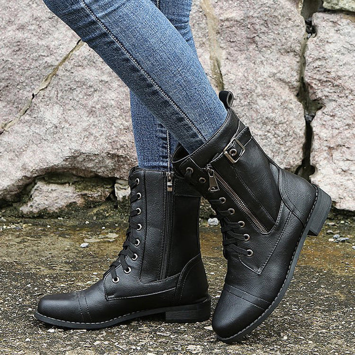 Rosalie | Damen Schnürstiefel mit Reißverschluss Flache Stiefel