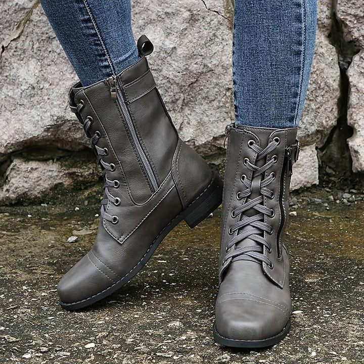 Rosalie | Damen Schnürstiefel mit Reißverschluss Flache Stiefel