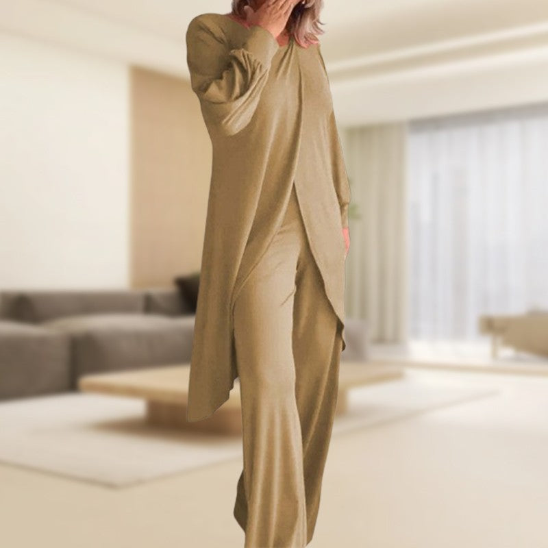 Viola | Damen Set 2-teilig Longshirt Weite Hose Loungewear
