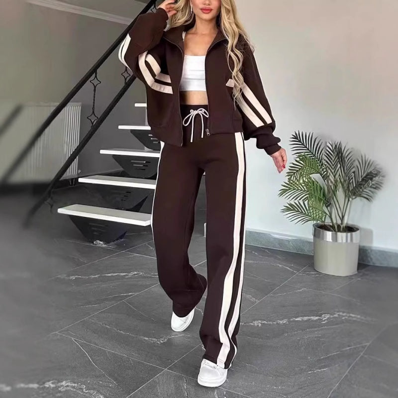 Nadia | Damen Trainingsanzug Set Crop Jacke Wide Leg