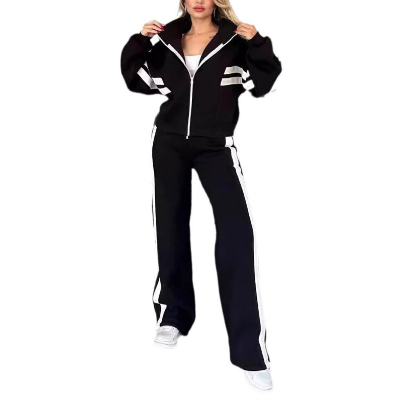 Nadia | Damen Trainingsanzug Set Crop Jacke Wide Leg