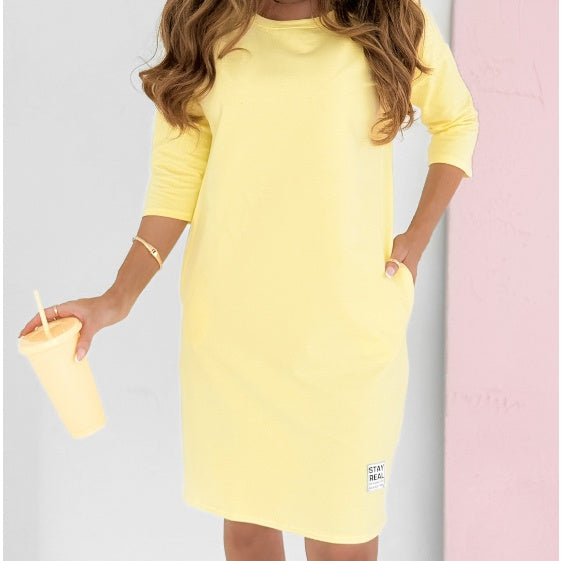 Sky | Damen Sweatkleid 3/4 Ärmel Rundhals Mini Freizeitkleid