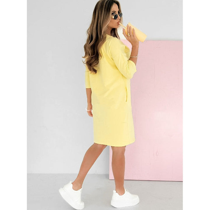 Sky | Damen Sweatkleid 3/4 Ärmel Rundhals Mini Freizeitkleid