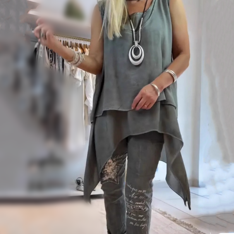 Nina | Damen Set 2-teilig Asymmetrisches Top Blumen Hose Sommer
