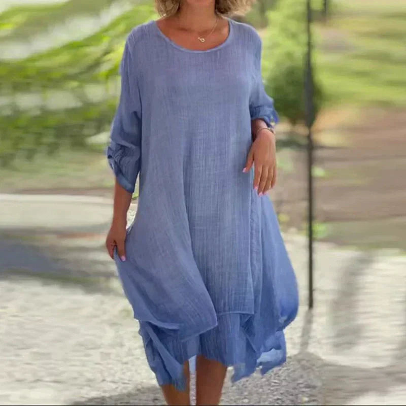 Clara | Damen Kleid Midi 3/4-Arm Lagenlook Asymmetrisch