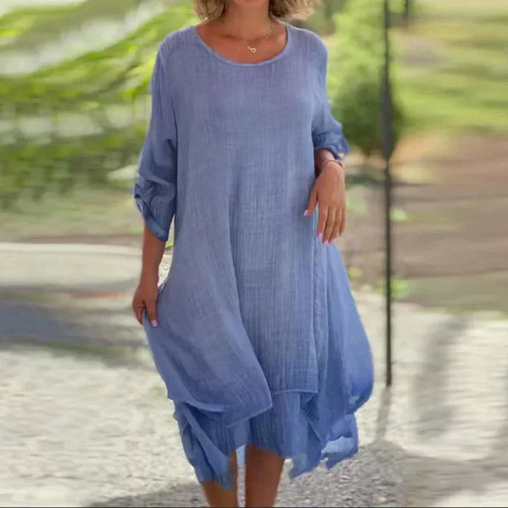 Clara | Damen Kleid Midi 3/4-Arm Lagenlook Asymmetrisch