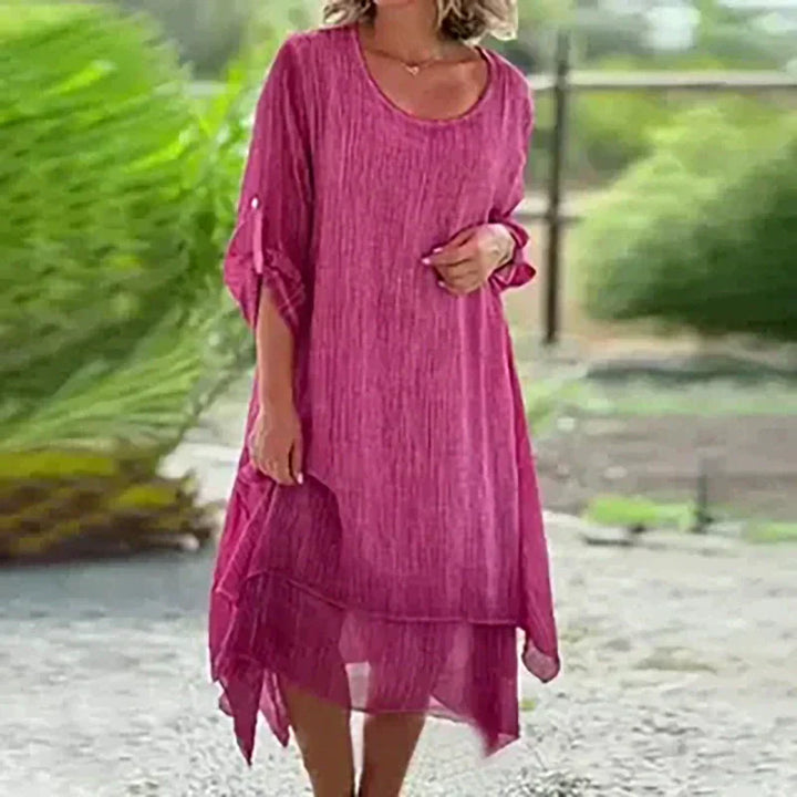 Clara | Damen Kleid Midi 3/4-Arm Lagenlook Asymmetrisch