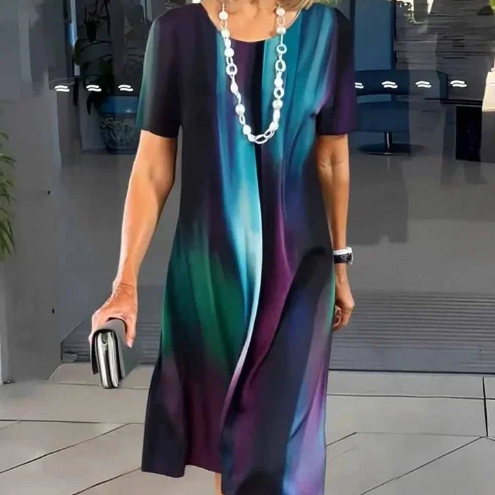 Wren | Damen Midi Kleid Kurzarm Colorblock Rundhals Sommerkleid